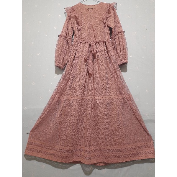 Dress Brukat Lengan balon