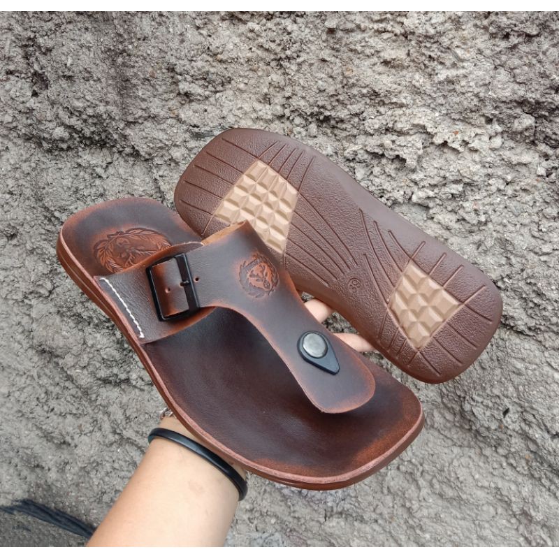 sandal japit gesper bahan full kulit sandal pria terbaru sandal berkulit sandal gesper