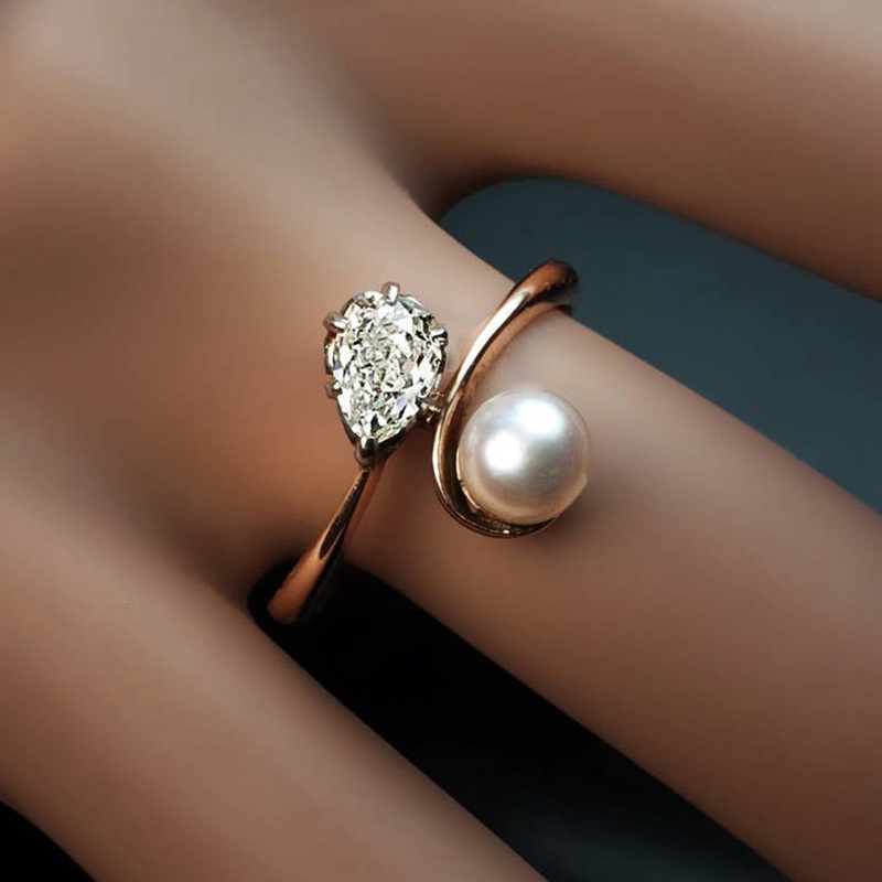 Cincin Warna Rose Gold Aksen Mutiara Bahan Cubic Zirconia Untuk Wanita