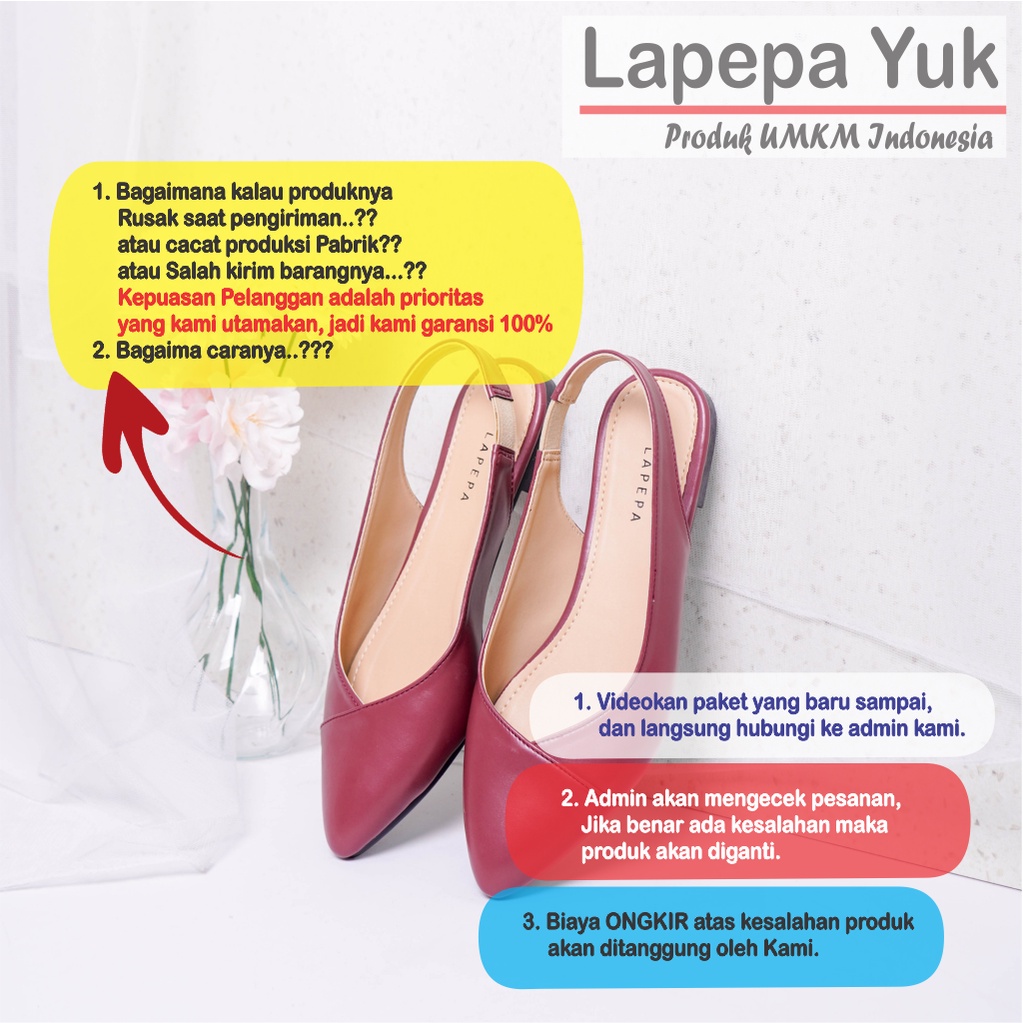 LAPEPA YUK - Sepatu Flat Shoes Wanita FREYA Untuk Kerja kantor Spatu Flatshoes Cewek Kuliahan Jalan Santai Casual Empuk Nyaman Slop Lancip Warna MAROON Kasual Merah Strap Tali Selop Belakang Premium Original Kekinian Terbaru Shoes ORI Mall Official Store