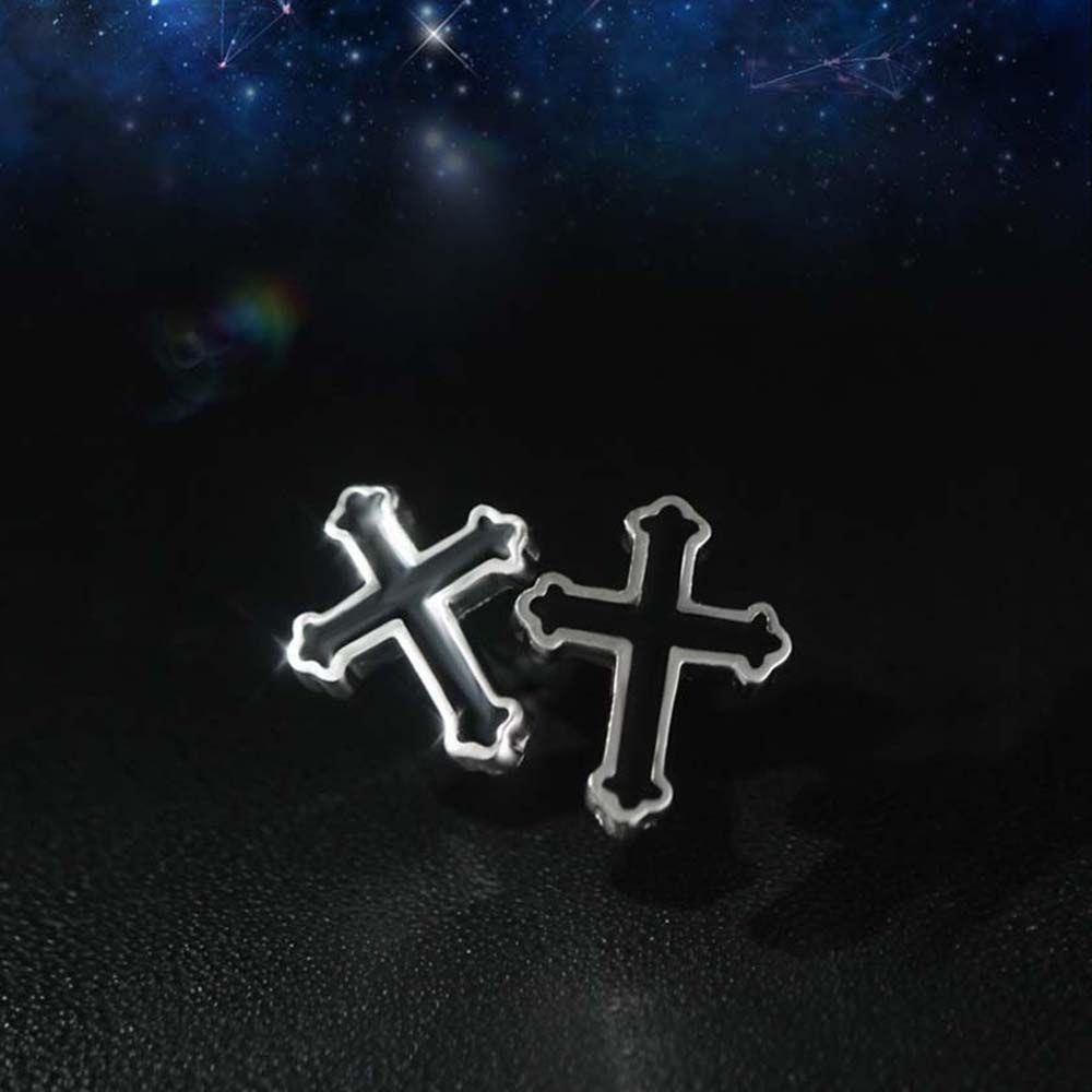 Mxbeauty Cross Ear Studs Gothic Vintage Cross Shaped Punk Warna Perak Kepribadian Pria Punk Earrings