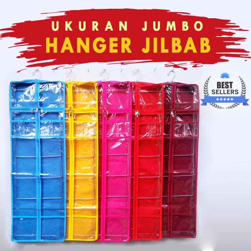 Hanger Jilbab Jumbo - Rak Gantung Kerudung Hijab Pashmina Anti Karat Resleting Cover Mika WArna Polo