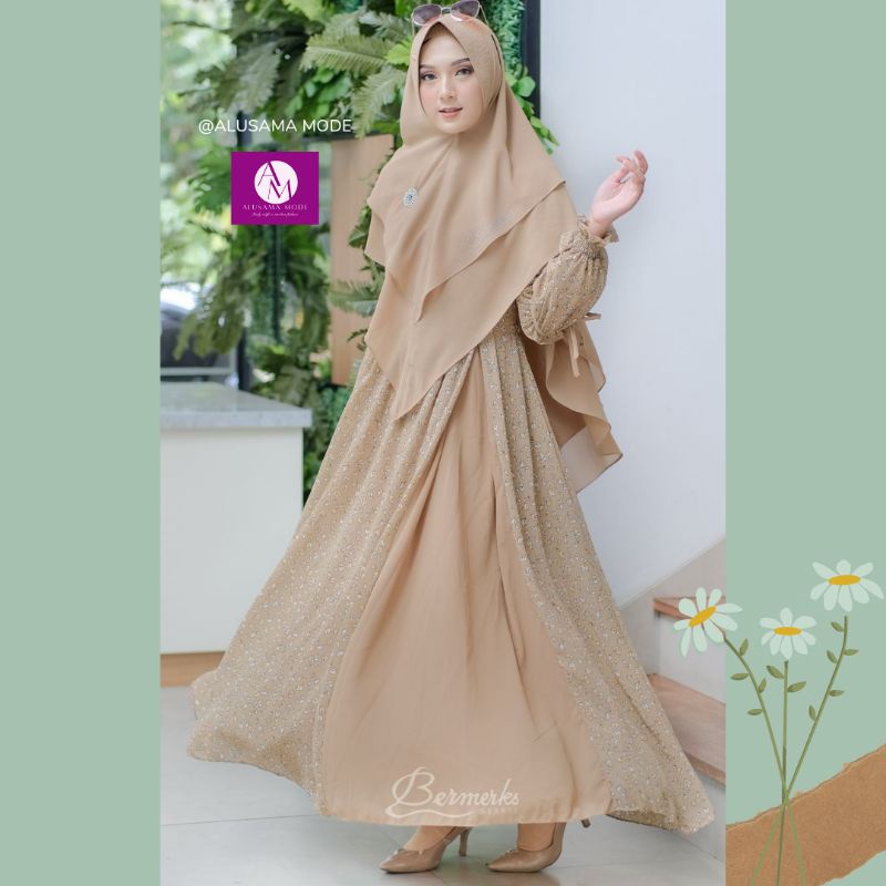 gamis set syari ceruty Alana bermerks syari ori gamis syari printing gamis set ceruty