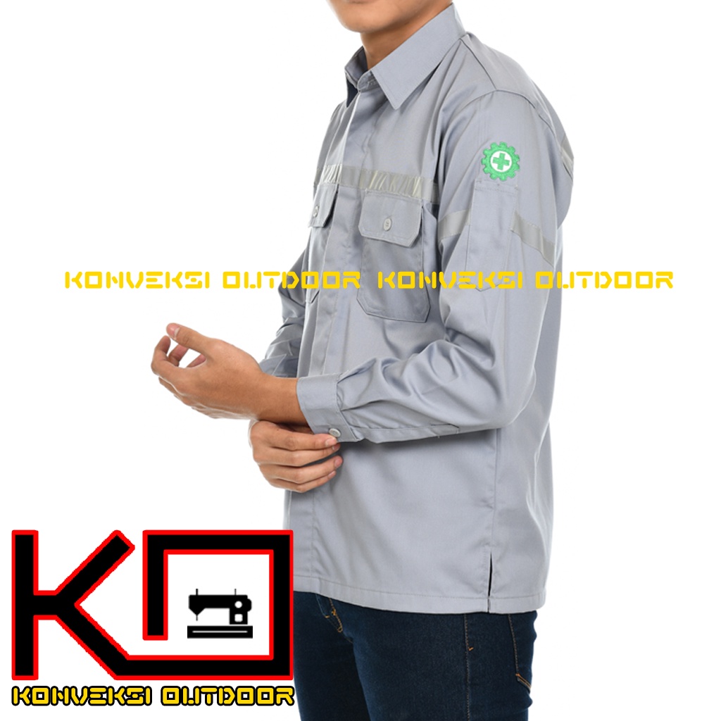 BAJU KEMEJA SAFETY WEARPACK K3 OUTDOOR PREMIUM LENGAN PANJANG - Seragam Proyek Pria Kerja Lapangan Bangunan Tambang Alat Berat PLN Enginer Instalasi Mesin Warepack Werpak Werpack Warepak Warpack Warpak Teknisi scotlet Warna Abu - abu Konveksi Outdoor