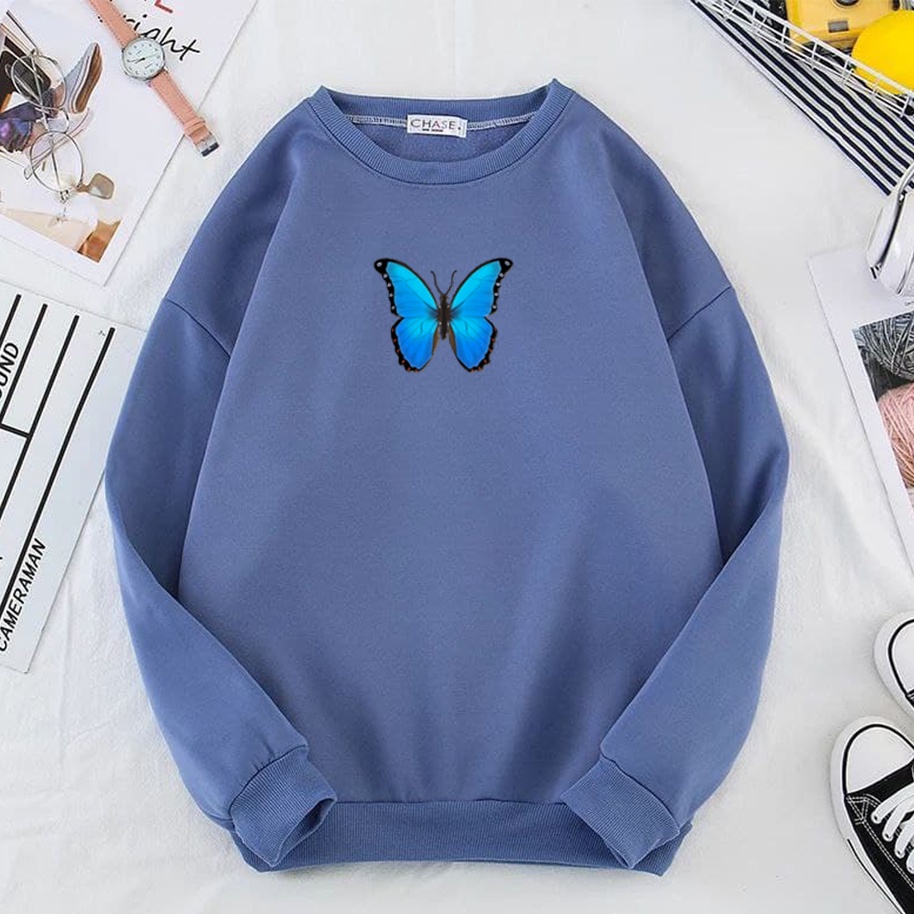 Sweater Wanita Buterfly Sweater Sweater Fleece Big Size Sweater Crewneck