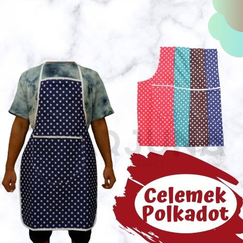 Celemek Masak Motif Polkadot / Apron Masak Motif Polkadot Dewasa