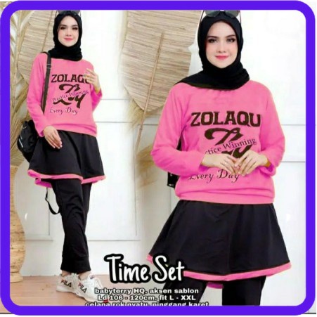 Set Time Jumbo Set Setelan Baju Olahraga Wanita Muslim Senam Zumba Aerobi Jogging Gowes Training Rok