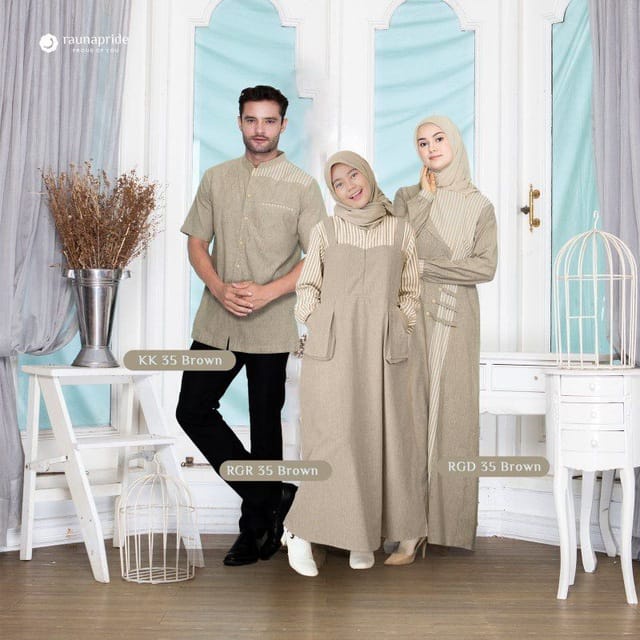Sarimbit Rauna RKK,RGD,RGR 35 Brown Baju Couple Keluarga Terbaru 2023 Gamis Rauna Remaja Set Pakain 