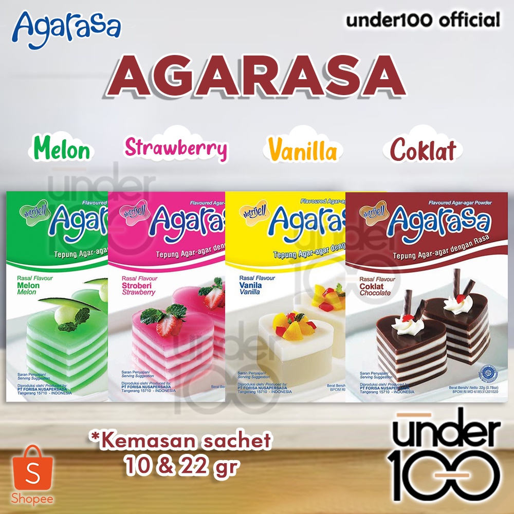 ❤ UNDER100 ❤ Agarasa Strawberry | Coklat | Vanilla | Melon | Agar-agar | Jelly | Puding | BPOM | HALAL