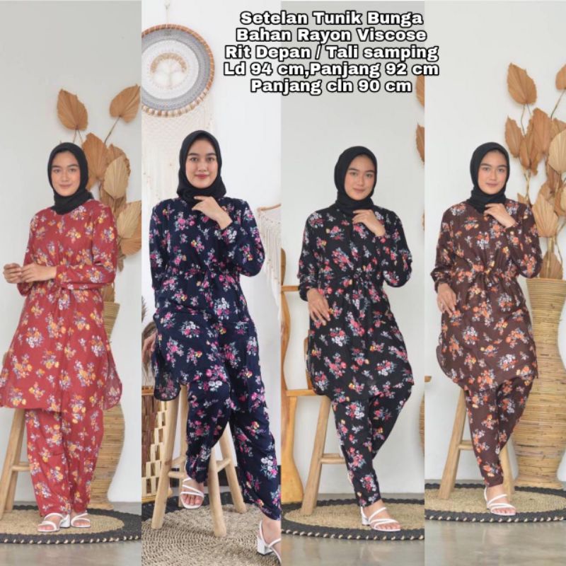 Piyama Tunik Bunga Rayon Viscose