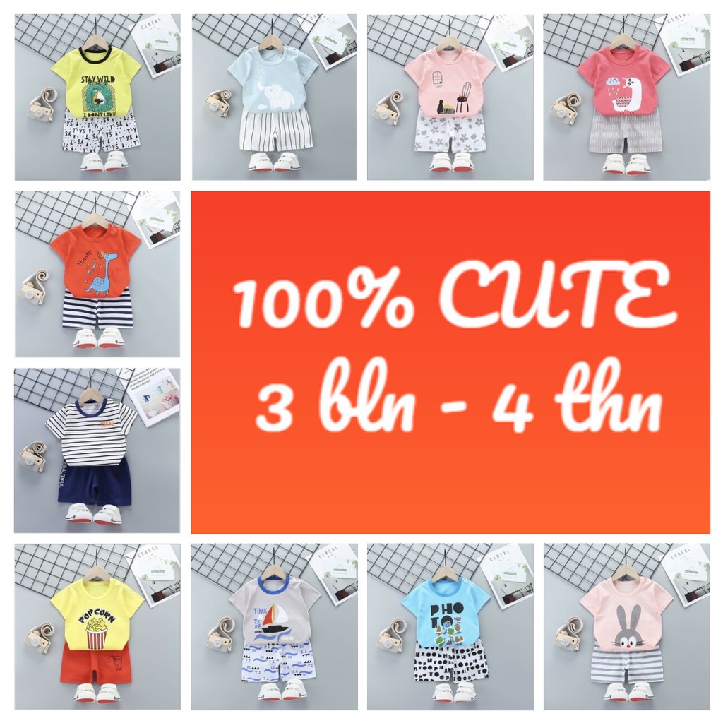 Setelan Pendek Anak Import Bahan Katun Adem 3m-4th