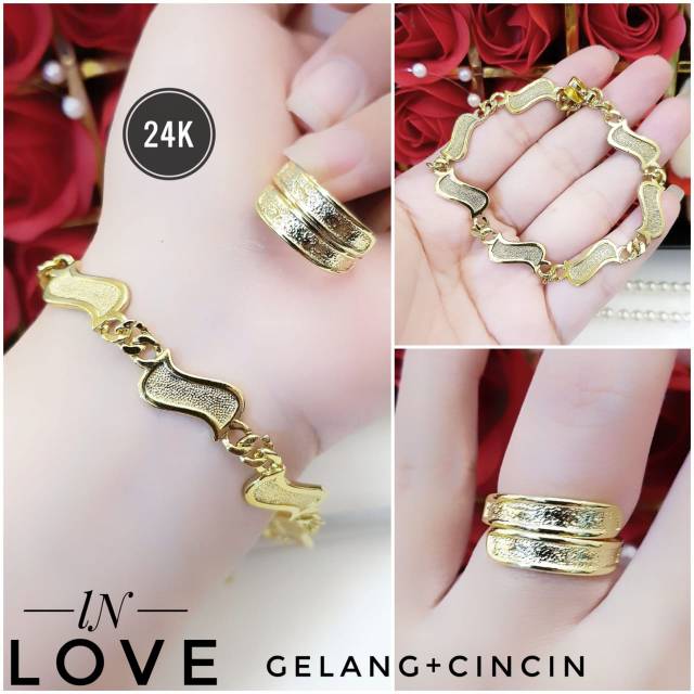 Xuping gelang dan cincin lapis emas 24k 2103h