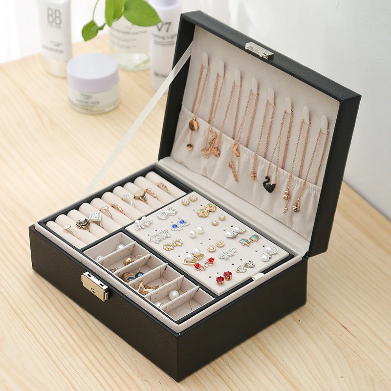 GS8I Jewerly Box / Kotak Penyimpanan Perhiasan Jam Tangan / Kotak Perhiasan Kulit / Cincin / Anting / Kalung/ Jewelry Box 2Tingkat/organizer