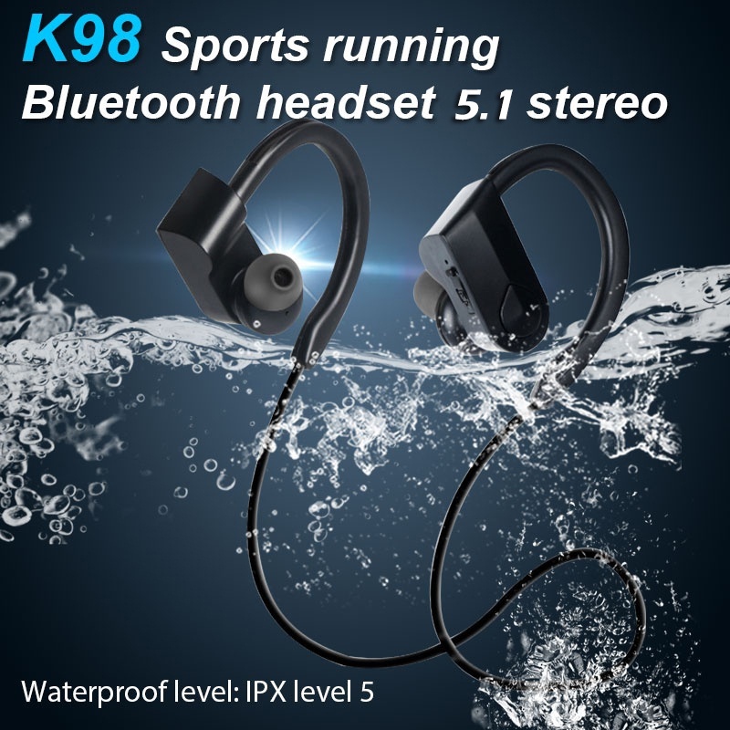 K98 Olahraga Tahan Air Wireless Earphone Bluetooth 5.0 with Mic Subwoofer Stereo Dual Ear Hanging Ear Running Wireless Headset Bluetooth Earbuds