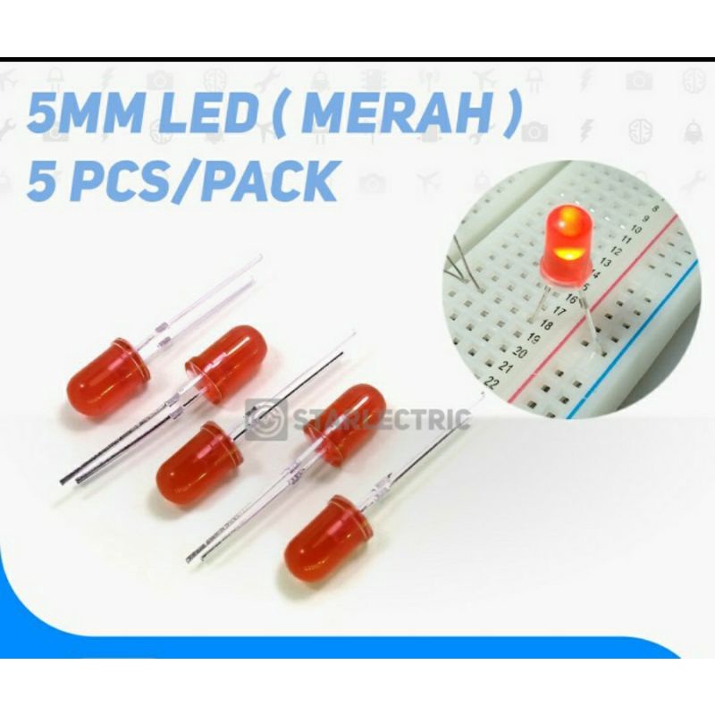 led 5mm warna merah (5 pcs)