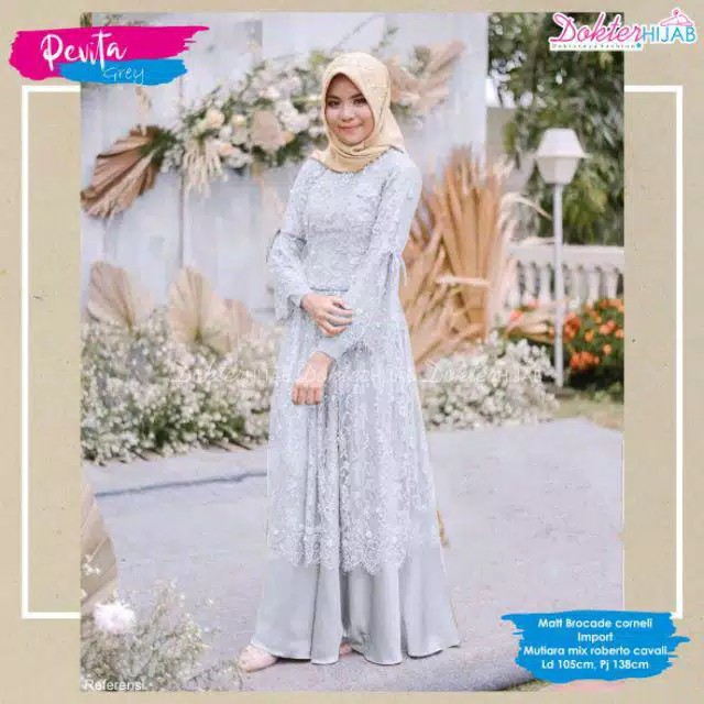 Dress Brukat Gamis Tile Siva / gaun pesta muslim Kondangan modern Pevita Original Dokter Hijab