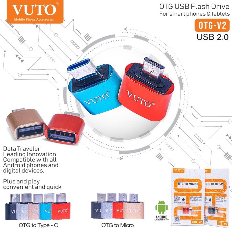 OTG VUTO USB KE MICRO / V8 / TYPE C, ADAPTOR MICRO TO TYPE C