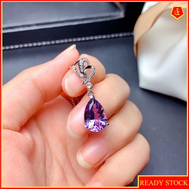 [Ready Stock]Amethyst Necklace Pt950 Water Drop Pear-Shaped Pendant for Women