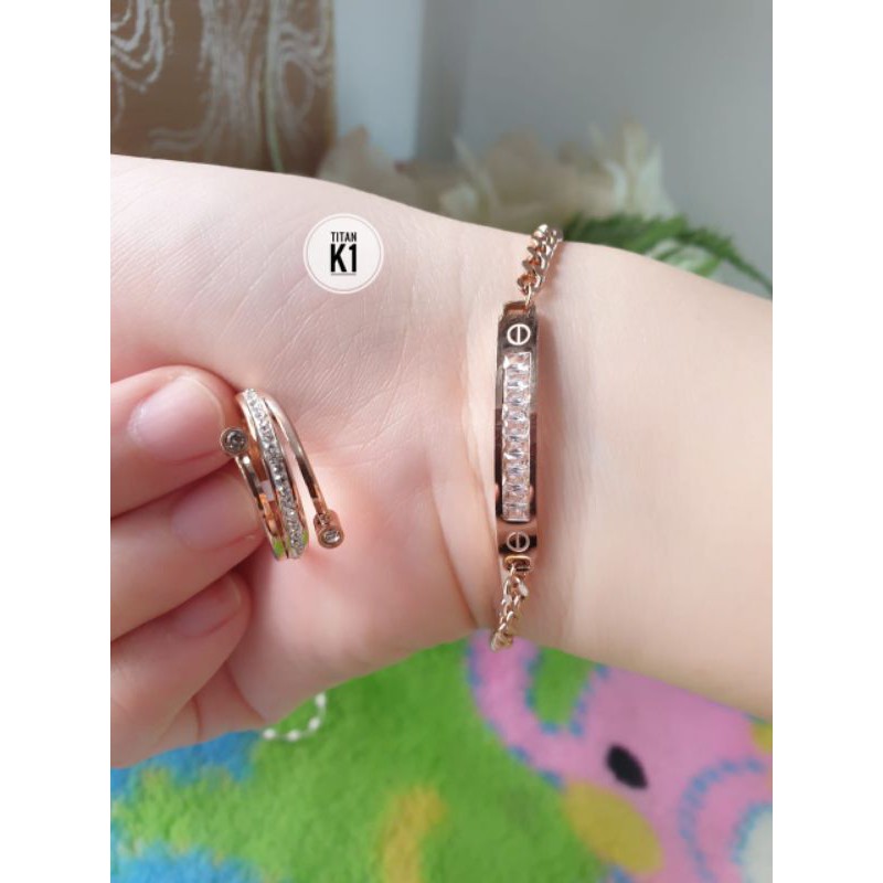 set gelang cincin titanium