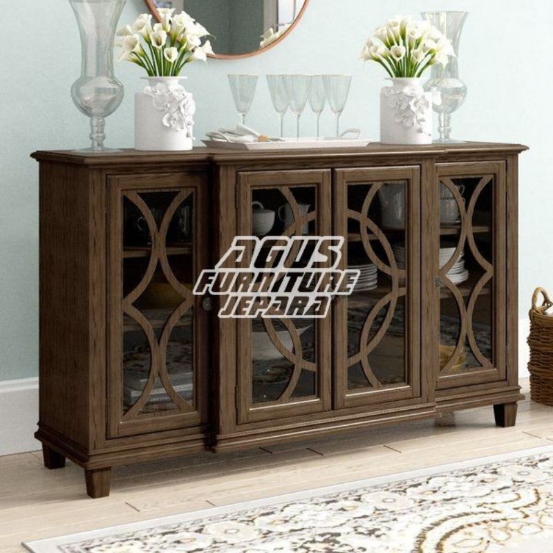 BUFET MEJA TV KLASIK SPANYOL JATI (meja hias meja kaca bufet hias meja console)