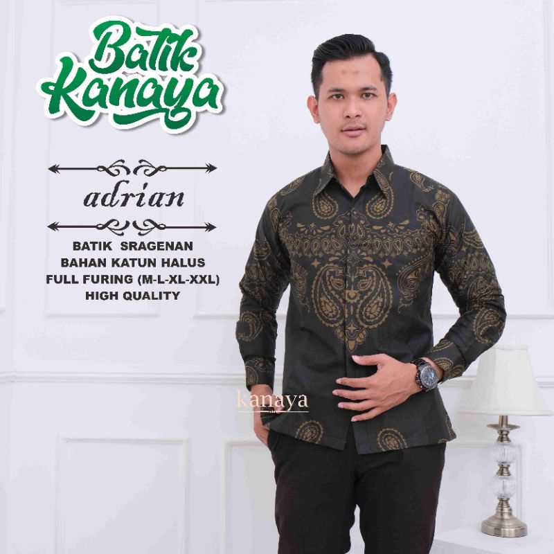 Kanaya Kemeja Batik Pria Lengan Panjang Full Furing Modern ADRIAN Hitam