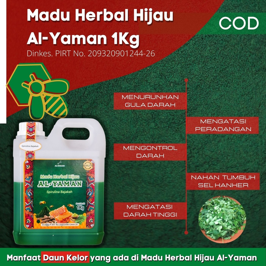 Al Yaman-Madu Herbal Hijau  green honey Spirulina Bajakah Untuk Penyakit Maag asam lambung dan gred kronis