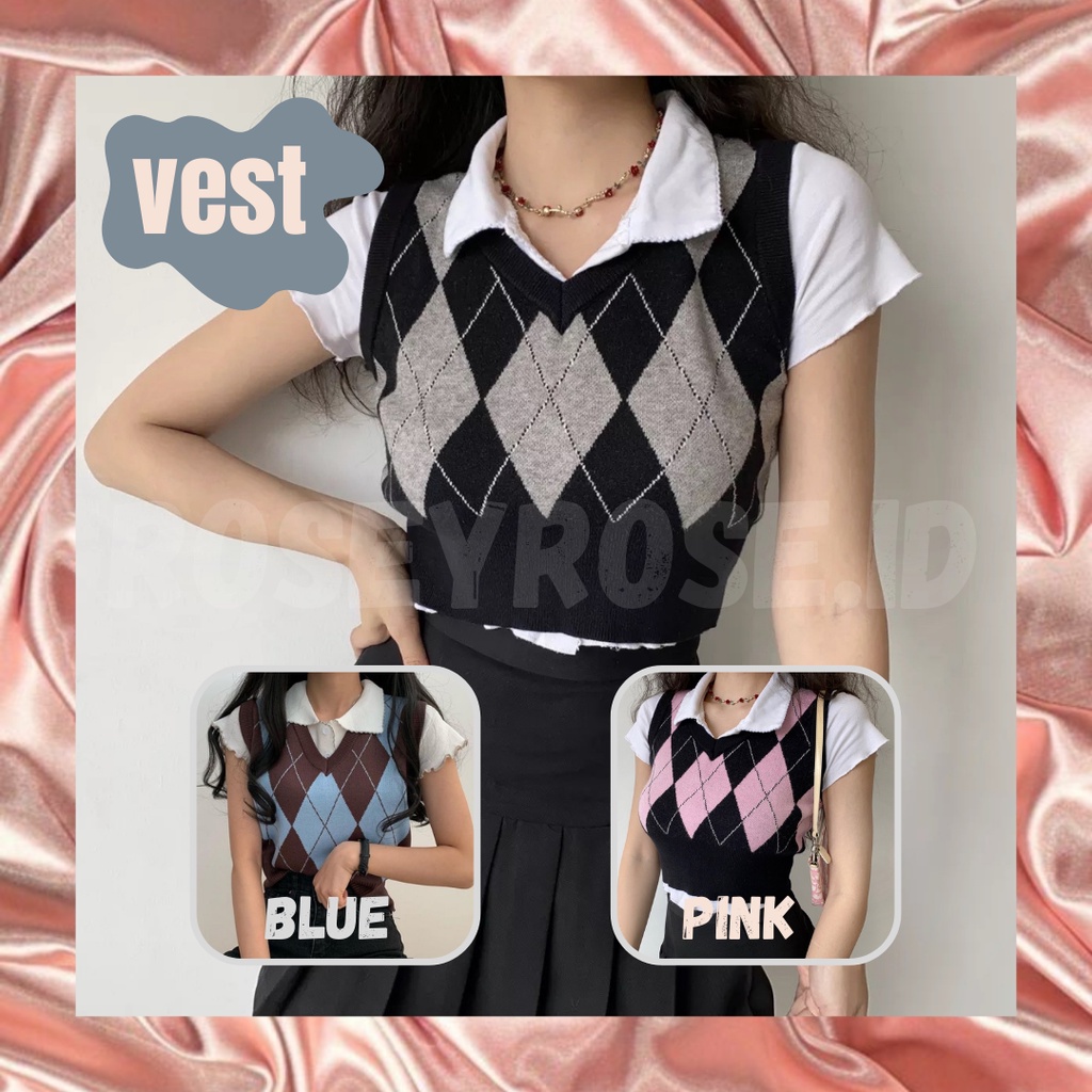 Lovoutlet -  Vest rose vest crop aesthetic trendy rompi zigzag vest blackpink 100% import