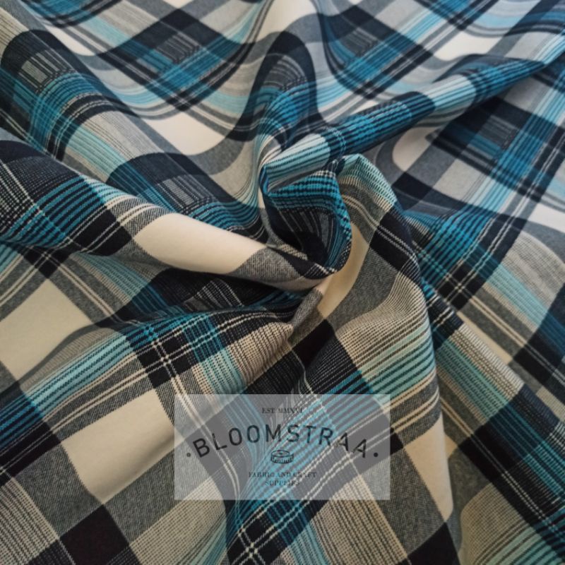 Bahan Baby Canvas Tartan Biru Putih Kain KanvasFabric 0,5 meter Fabric kotak plaid