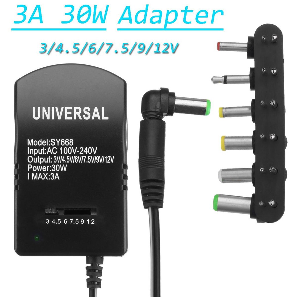 SY668 - Universal Adjustable AC Adapter Converter 3A 30W with 6 Tips - Adaptor Charger Universal