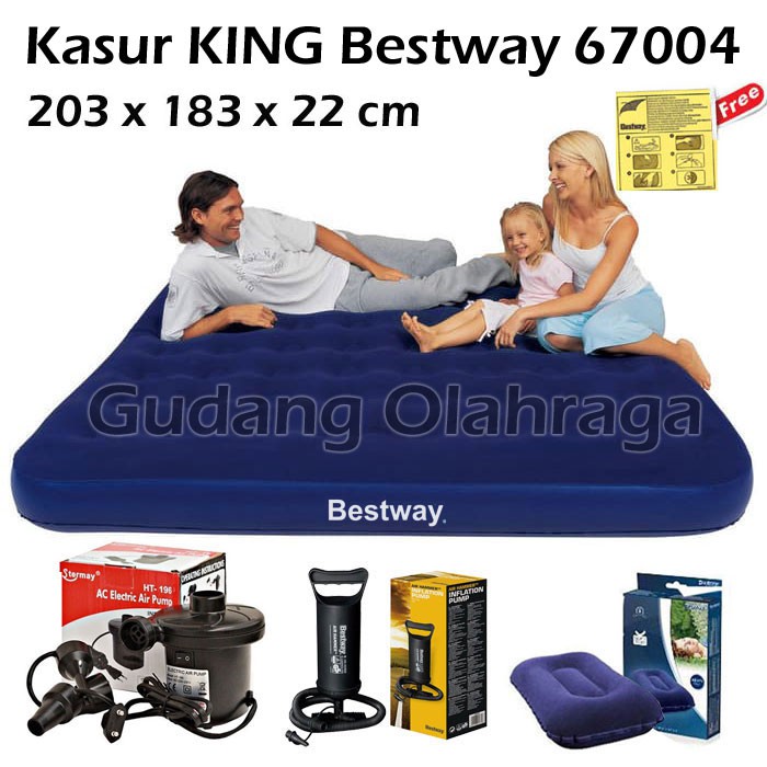 Bestway 67004 Kasur Angin KING Biru [203cm x 183cm] / Paket Kasur Tiup Air Bed King Size