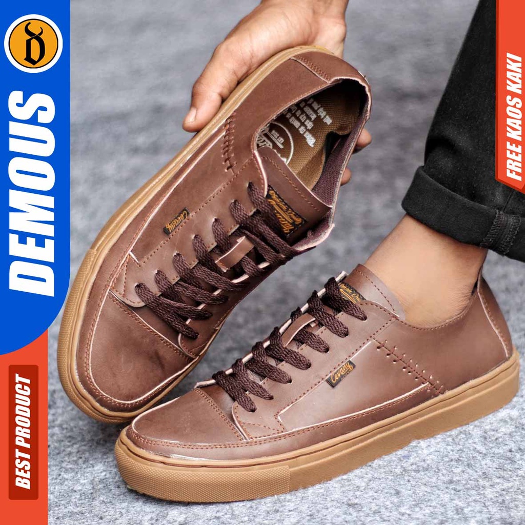 Sepatu Sneakers Casual Pria Kulit Asli Kerja Hitam Demous Dante Low