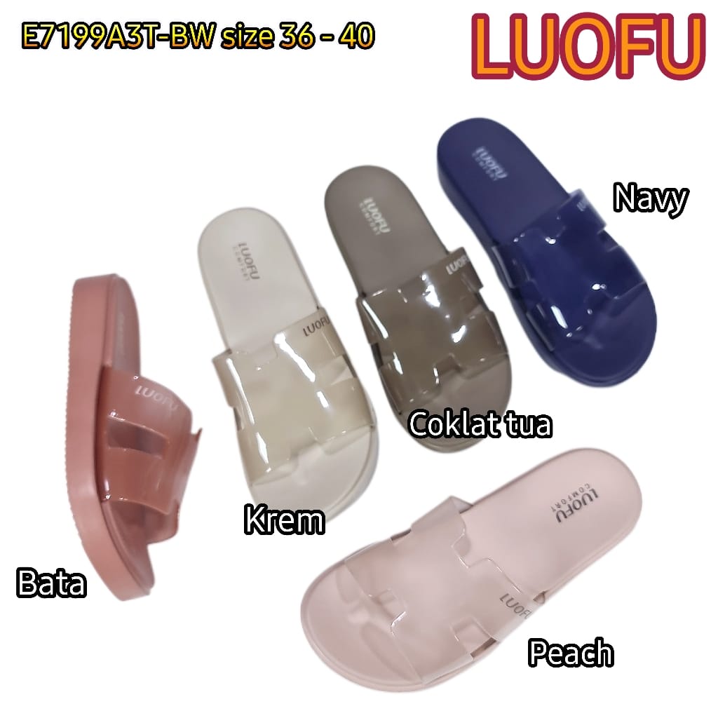 LUOFU ORIGINAL sandal karet empuk murah wanita sendal cewek selop import E7199A3TBW