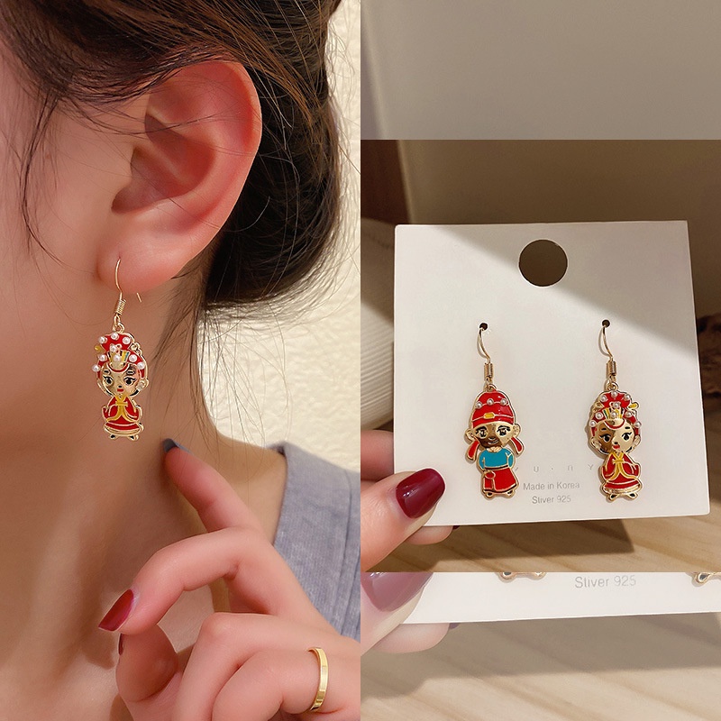 Anting Kait Silver Needle 925 Desain Bunga Merah Untuk Wanita