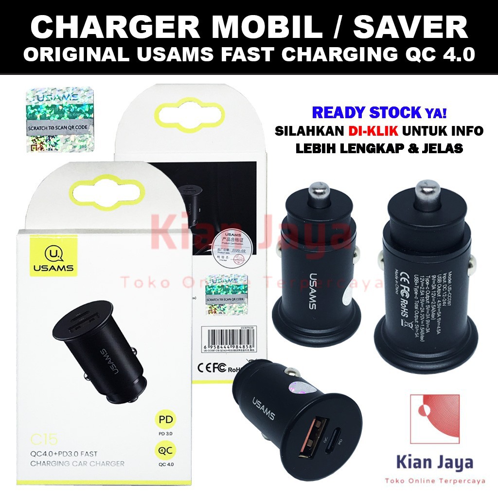 Casan Mobil Charger usams Mini Fast Charging Dual Output USB QC4.0 + Type C PD3.0 Port Original