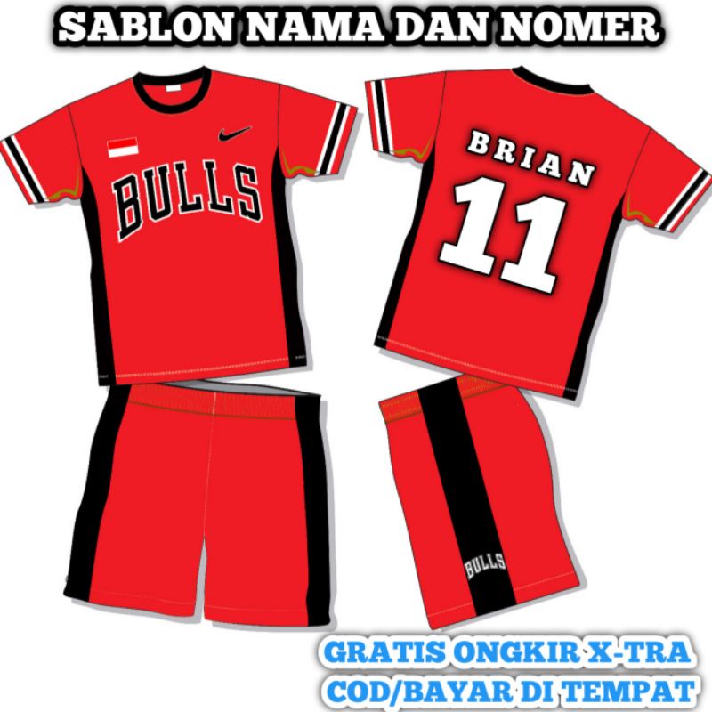 BISA SABLON NAMA DAN NOMER Baju Olahraga Anak Basket Ball BULLS BISA COD BAYAR DI TEMPAT baju pakaian Badminton/Futsal/Voli Anak Laki Laki