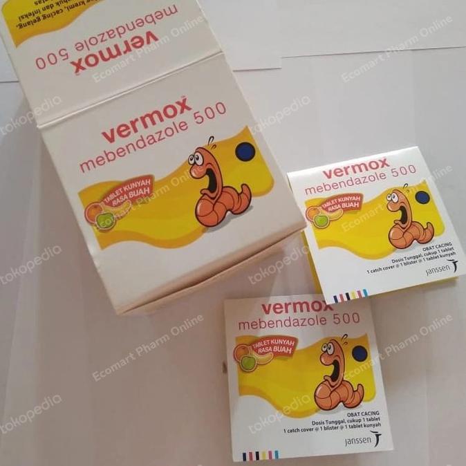 Original Vermox 1 Tablet Mebendazole 500 Mg Obat Cacing