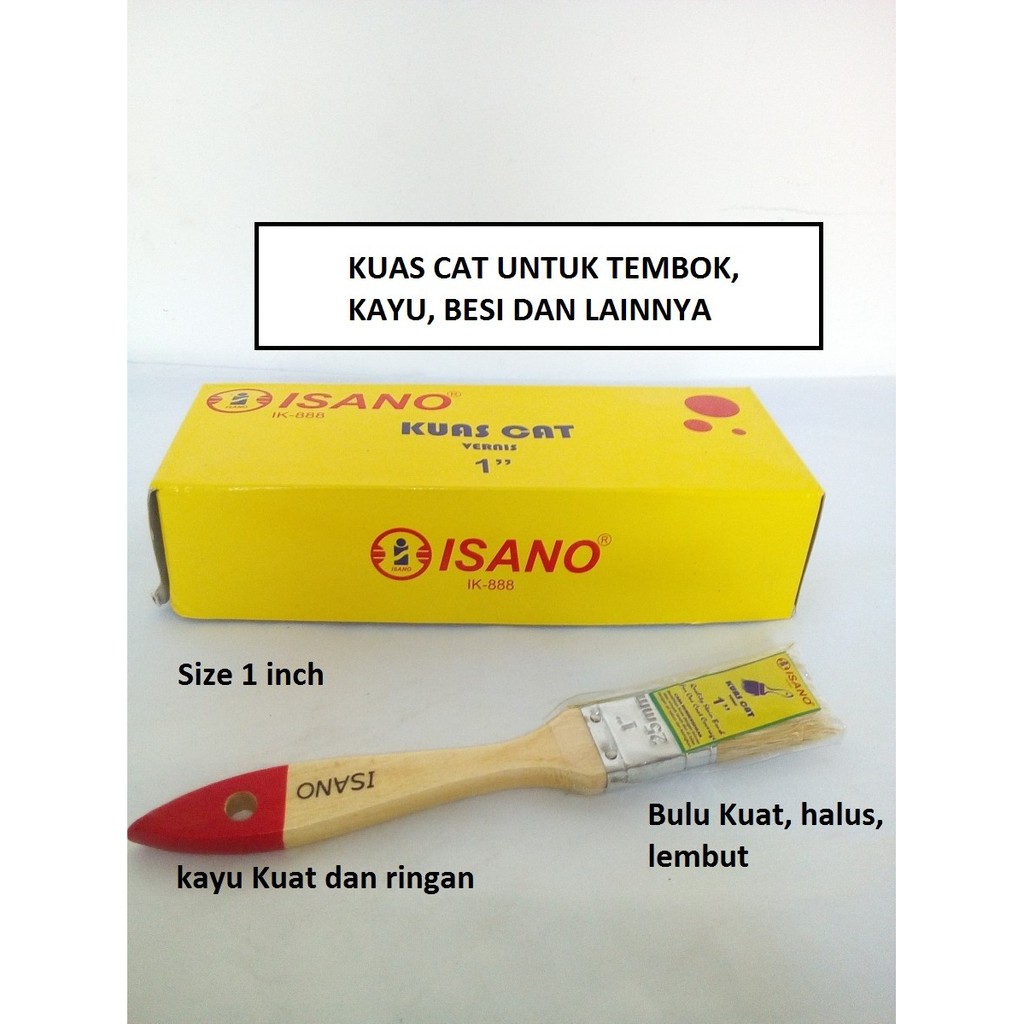 Isano Kuas 1 inch Cat 1&quot; Tembok Halus Ukuran Kecil Gagang Kayu Dinding Besi