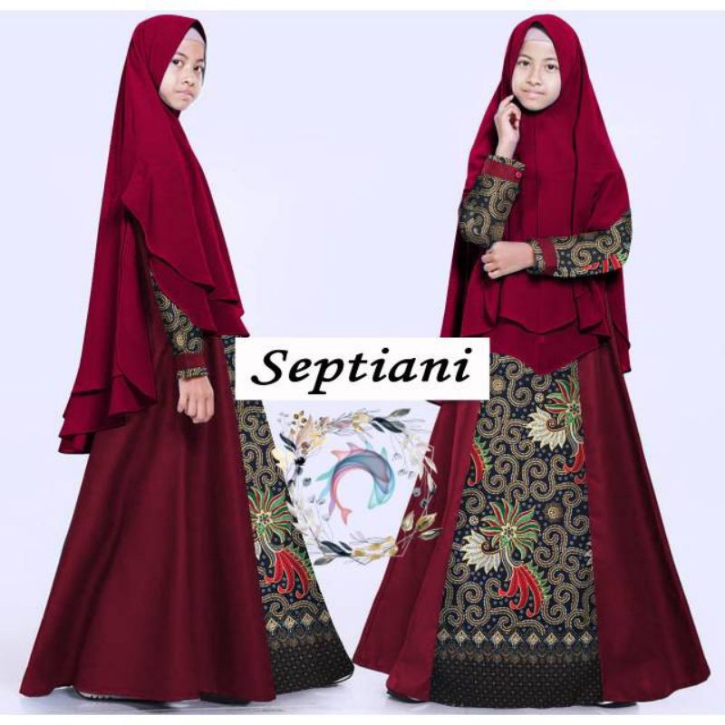 Gamis Syar'i Anak Remaja Perempuan Dress Pesta Batik Septiani Kid Umur 7 8 9 Th Terbaru Lebaran 2021