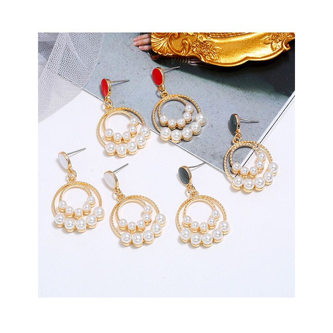 LRC Anting Tusuk Fashion Drip Oil Stud Earrings With Pearl Alloy Geometry A60519