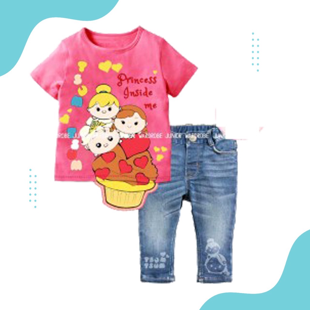 SETELAN ANAK JEANS IMPORT MOTIF KARTUN 2-5 TAHUN