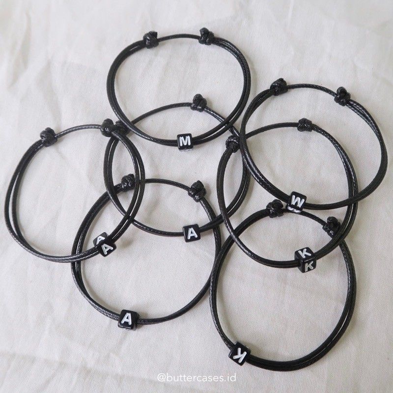 Gelang Prusik Polos Hitam/Warna Inisial Huruf