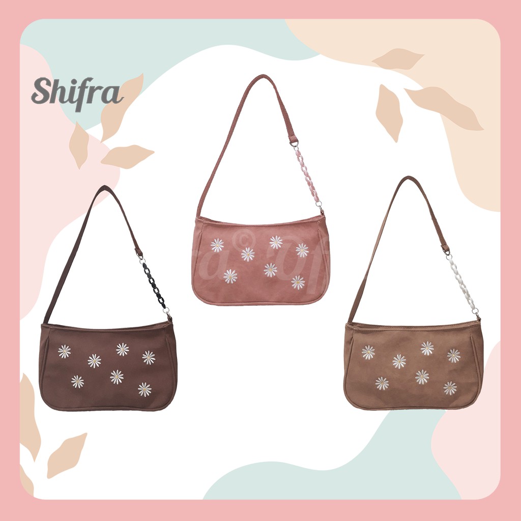 TAS PUNDAK SHOULDER BAG WANITA BUNGA COKLAT PINK SHIFRA