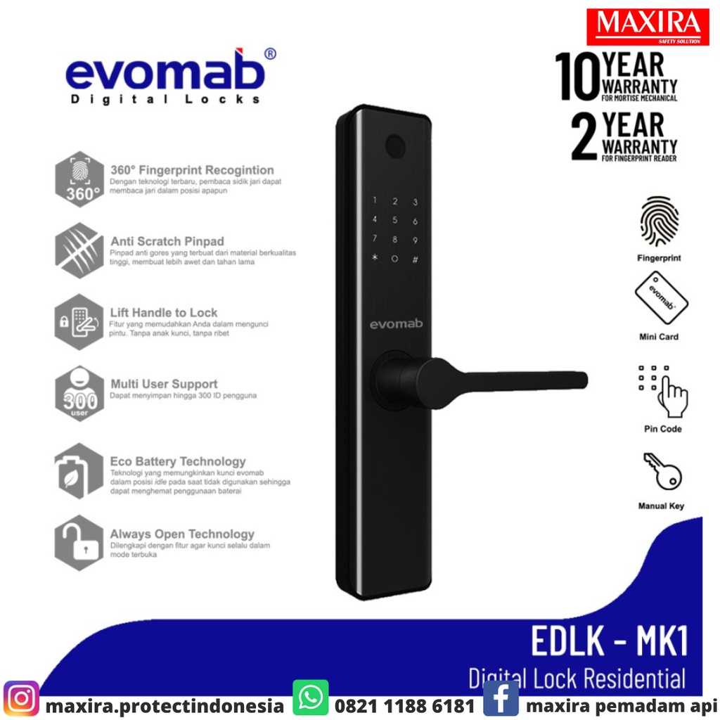 Evomab Kunci Digital Smart Lock EDLK-MK1 dengan baterai