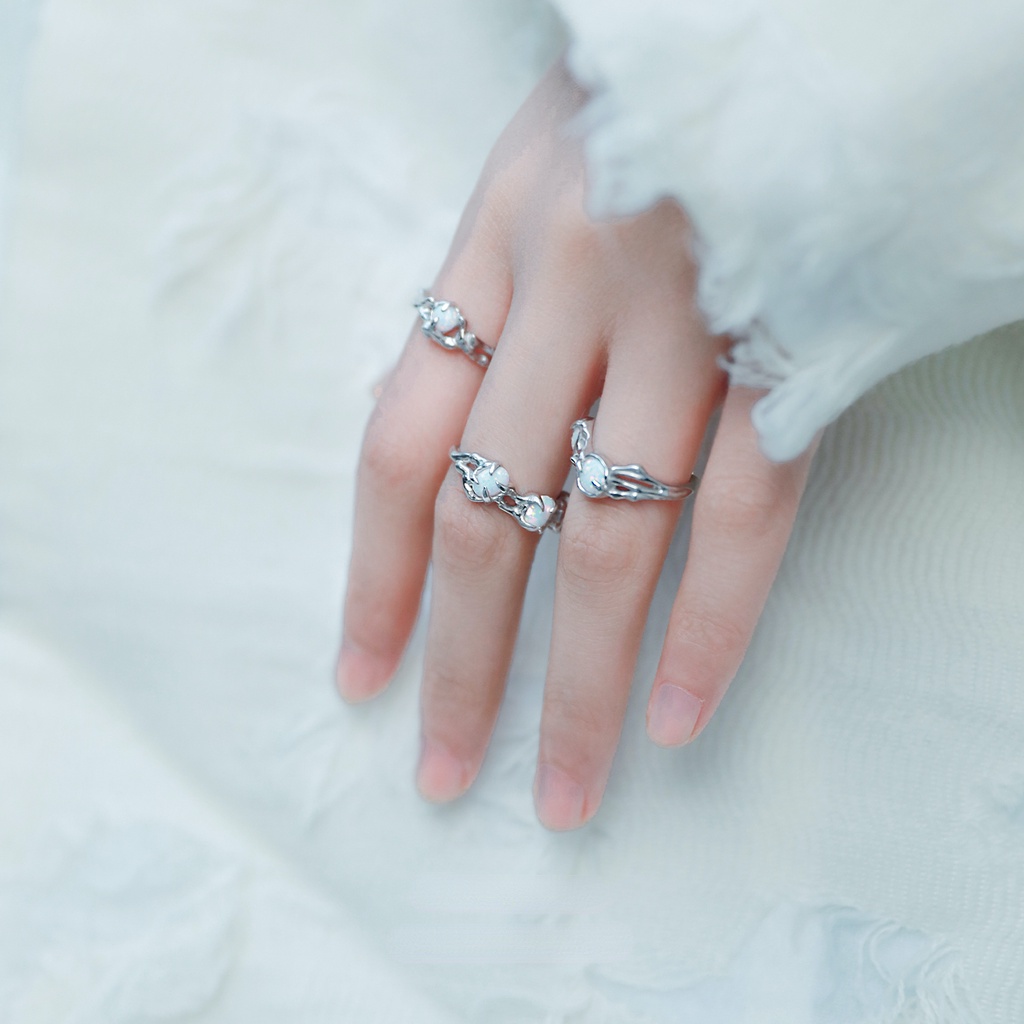 Set Cincin Batu opal Model Terbuka Dapat Disesuaikan Gaya Korea Untuk unisex