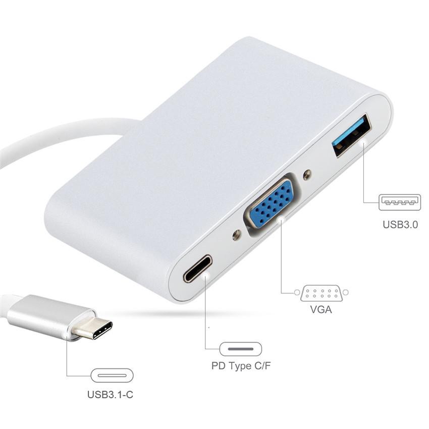 Konverter Type c to Usb 3.0 Vga Pd type-c female 3in1 - Converter Usb-c to 3 in 1