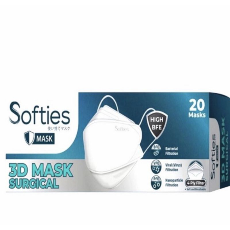 Masker Softies 3d mask surgical Kf94 isi 20 pcs - warna putih