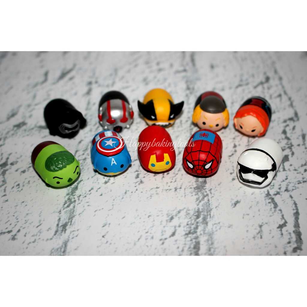 Topper kue marvel tsum tsum, figurine avengers tsum tsum set 10, hiasan kue ulang tahun