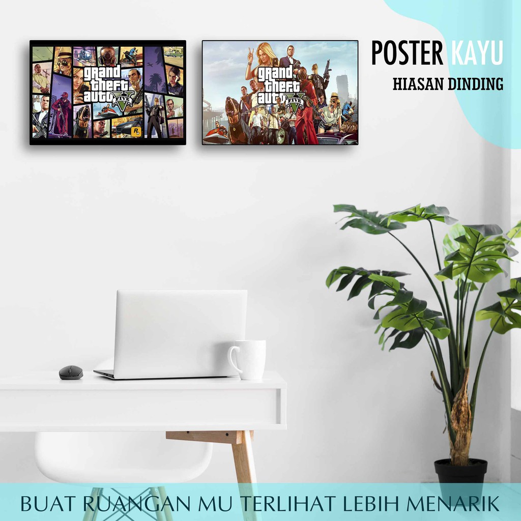 GTA 5 Playstation Gamers Gaming Room Poster Kayu Hiasan Dinding Home Decor Wall Decor - GMR036.