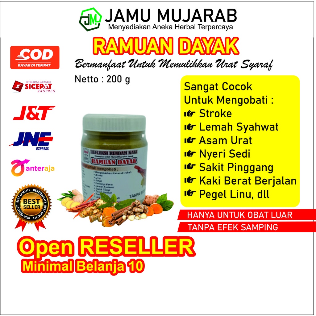 Obat Herbal Jamu Mujarab RAMUAN DAYAK 200g Terapi Rendam Kaki dan Tangan Untuk Pemulihan Urat Syaraf
