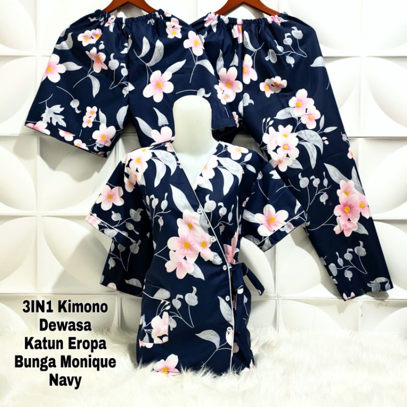 Piyama Kimono 3 in 1 dewasa motif Bunga sakura-6